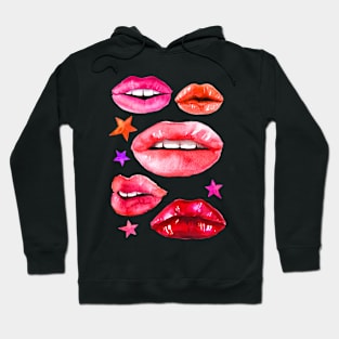 Watercolor lips and stars Hoodie